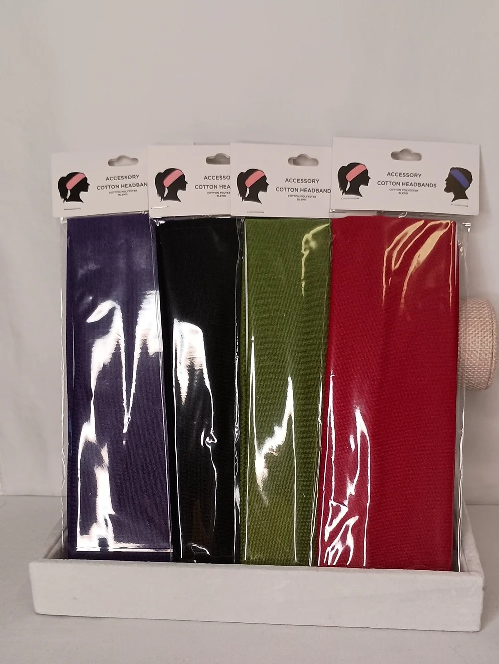 Women's Cotton Stretch Headbands Set of 4 | Black, Red, Olive Green & Purple